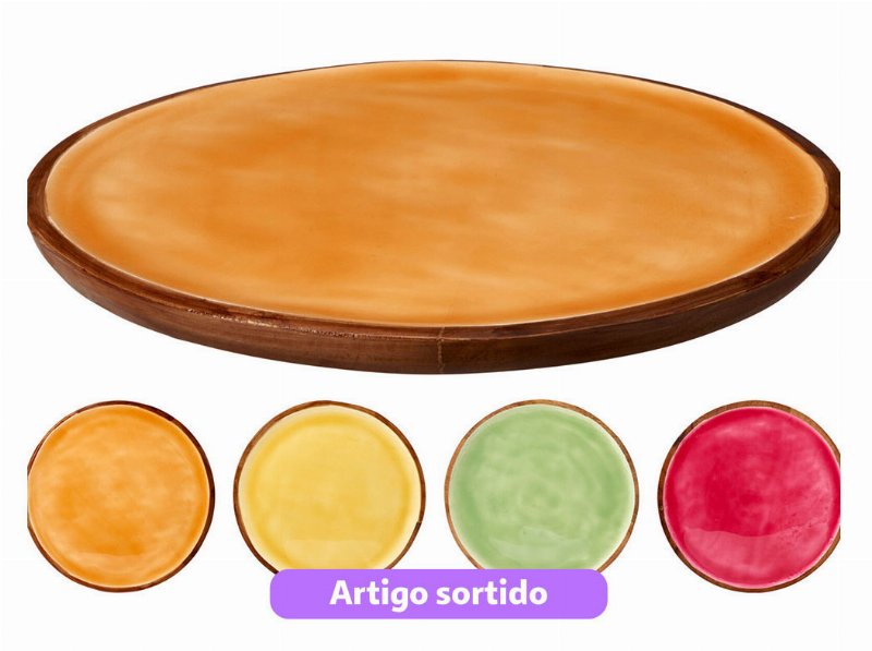 Prato Madeira Manga Ø25Cm Cores Sortidas