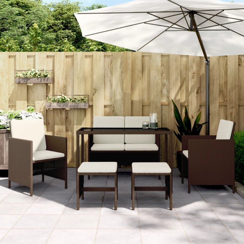 Hkh Conjunto De Jantar De Jardim Em Vime De 6 Peças Com Almofadas - Castanho