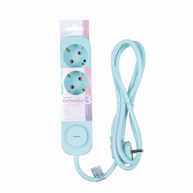 Bloco 3 Tomadas Com Interruptor 1,5M Verde Água Marshmallow 1 Un