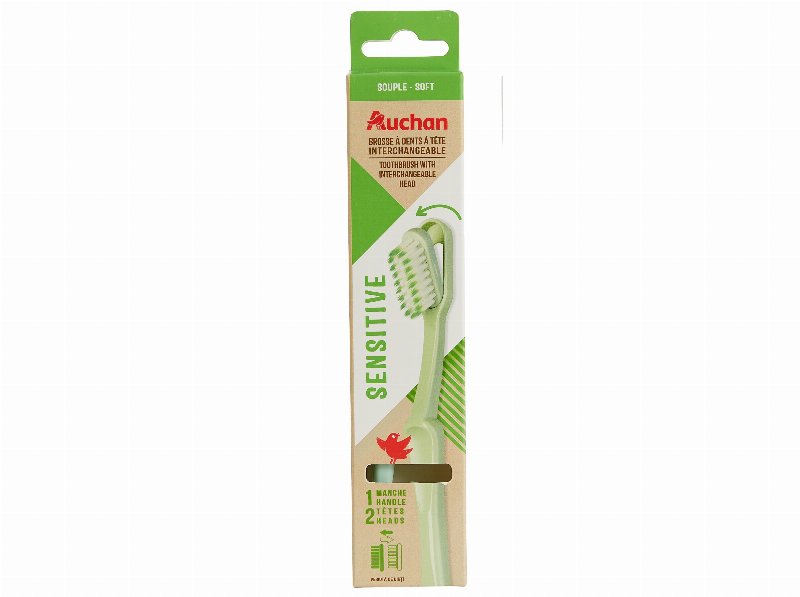 Escova Dentes Auchan Cabeça Trocável Sensível Suave 1 Cabo + 2 Recargas