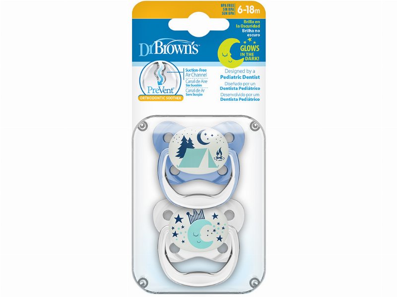 Chupeta Dr. Brown's Prevent Noite Azul 6-18M 2Un