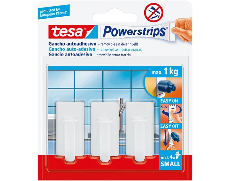 Fita Adesiva Tesa Mini Power Strips Gancho Branco