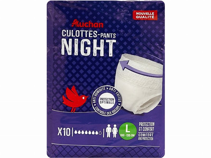 Cuecas De Incontinência Auchan Noite Tamanho L Unissexo 10Un