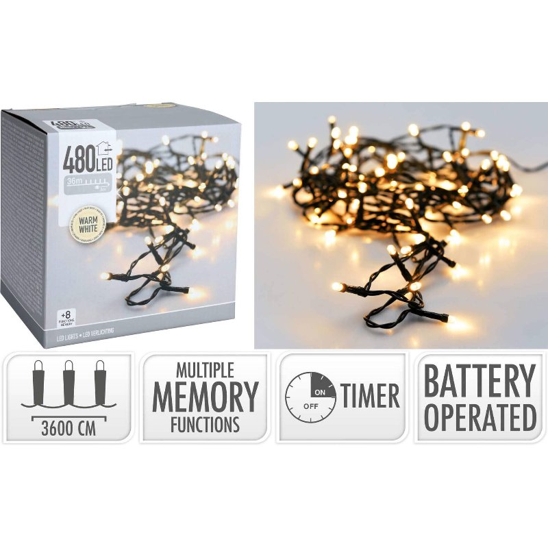 Conjunto 480 Luzes Led Branco Quente 8 Funções