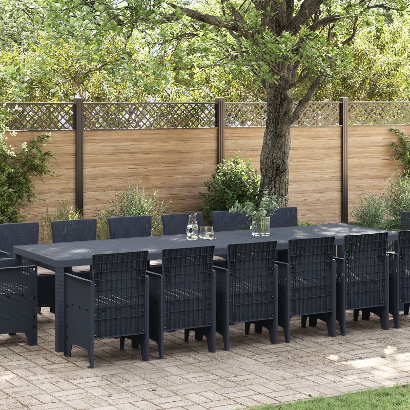 Conjunto De Jantar Para Jardim De 13 Peças Com Almofadas Rattan Polirattan, Mesa De Jardim Hkh Branca 200X100X73 Cm Polirattan, Mesa De Jardim Hkh Branca 150X100X73 Cm Polirattan, Cadeiras De Jardim Hkh Com Almofadas 4 Pcs Rattan Polirattan - Branco