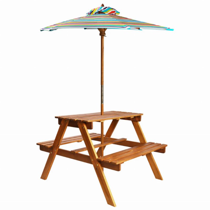 Hkh Mesa De Piquenique Com Guarda-Sol 79X90X60 Cm Acácia Maciça - Marrom