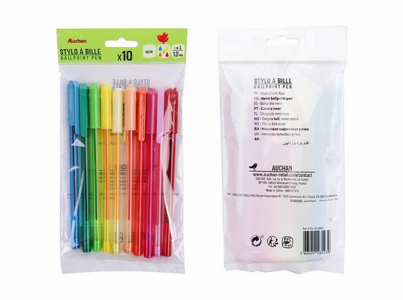 Conjunto De 10 Esferográficas Auchan Neon