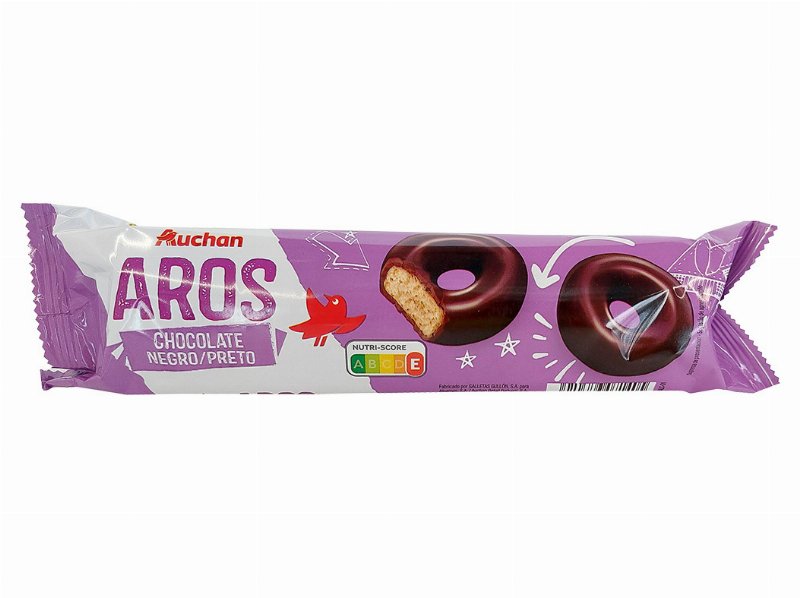 Bolacha Aros Auchan Cobertas Com Chocolate Preto 128 g