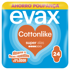 Pensos Higiénicos Cottonlike Super Com Abas Evax 24 Un