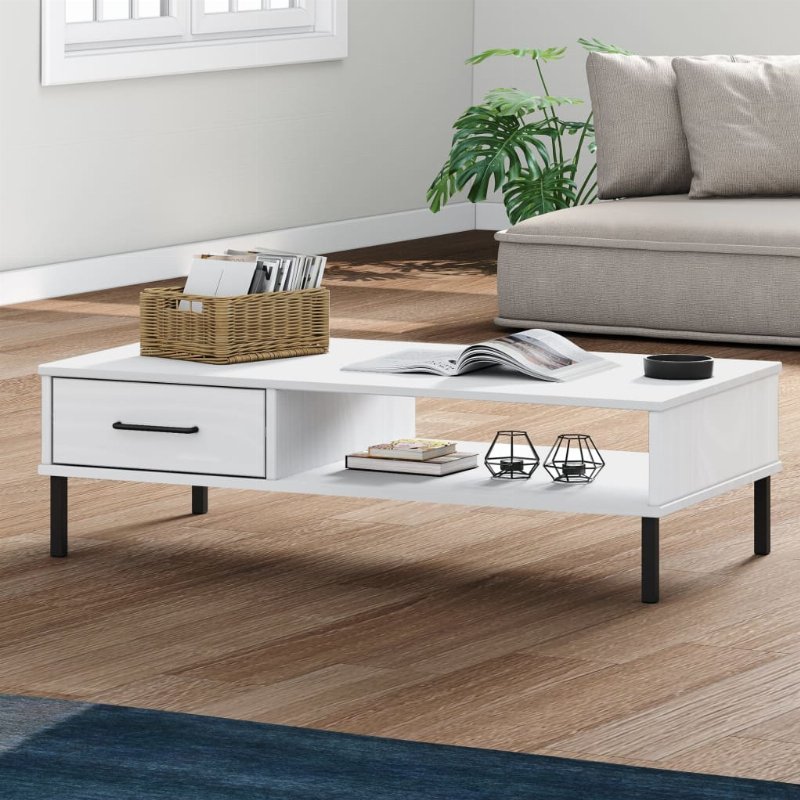 Hkh Mesa De Centro Com Pernas De Pinho Maciço Oslo Branco Em Metal