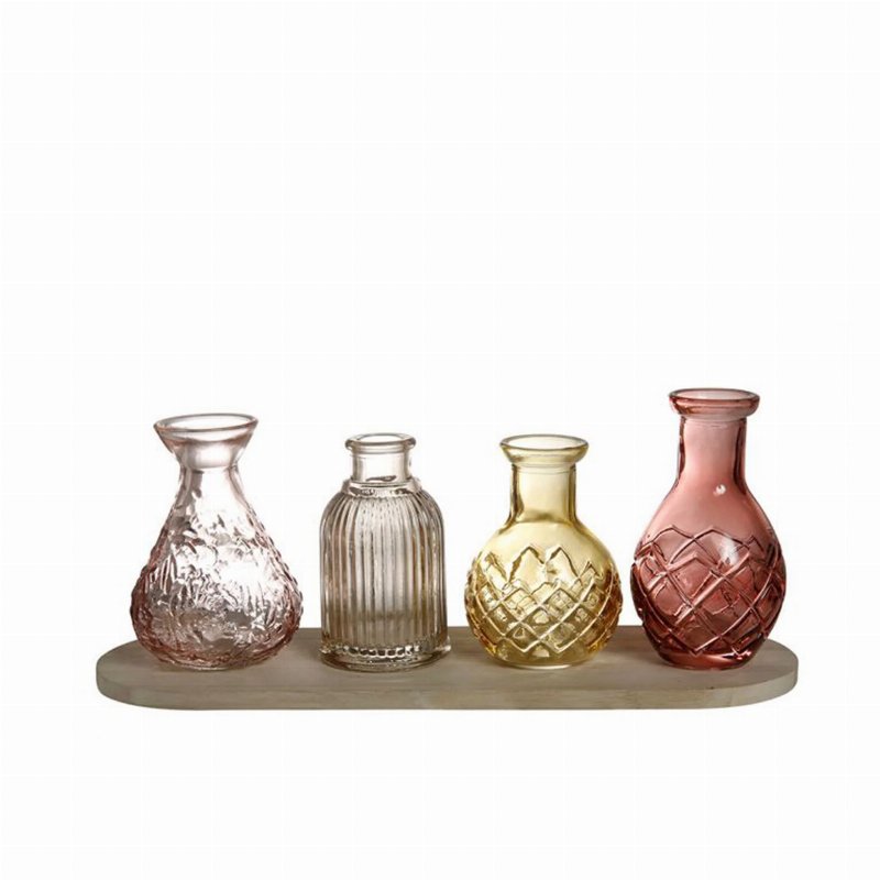 Hkh Vasos Vidro Base Madeira 4 Un