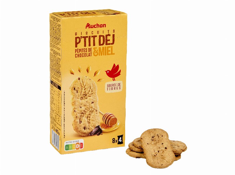 Bolacha Peq Almoço Auchan Com Pepitas De Chocolate E Mel 8 Saquetas 400 g