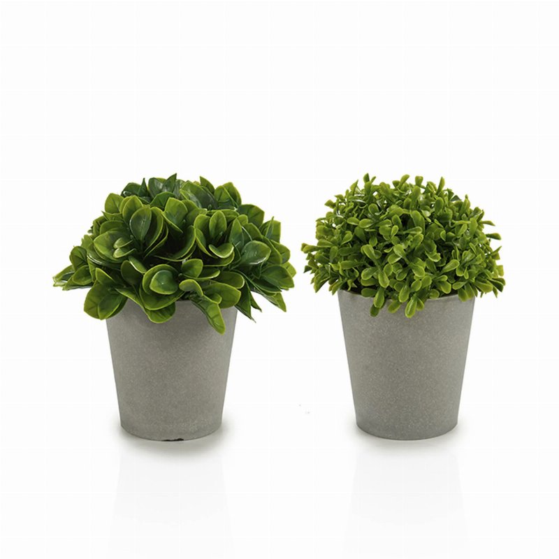 Vaso Cinza Com Planta Artificial Folhas Curtas