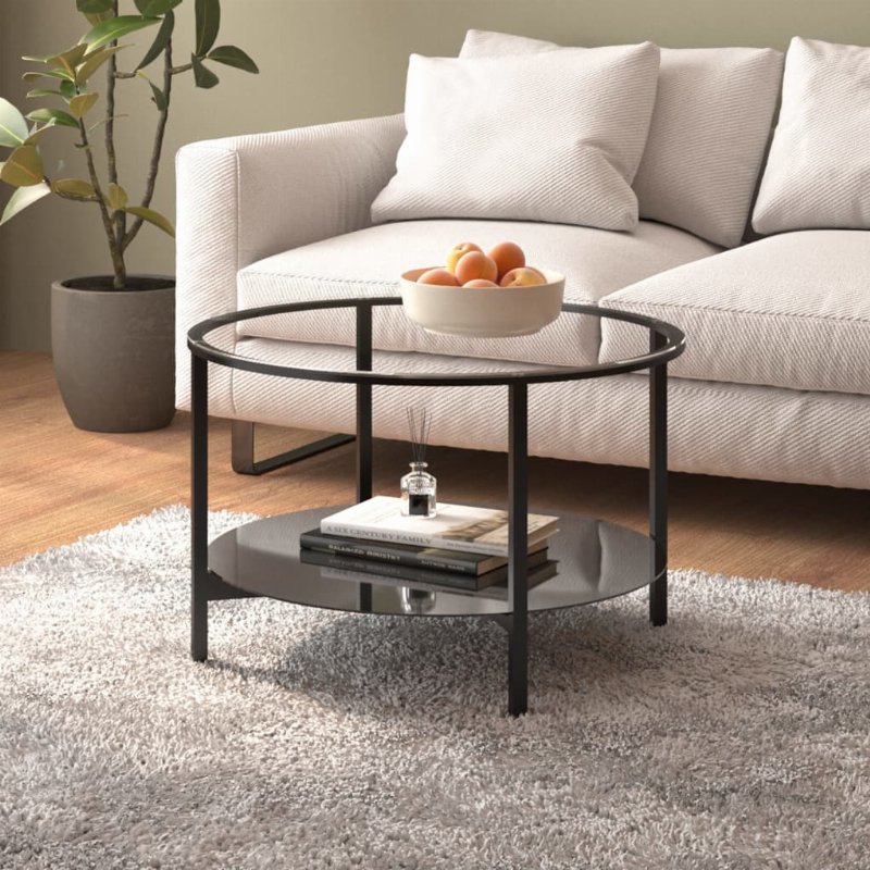 Hkh Mesa De Centro 70 Cm Vidro Temperado E Transparente - Preto